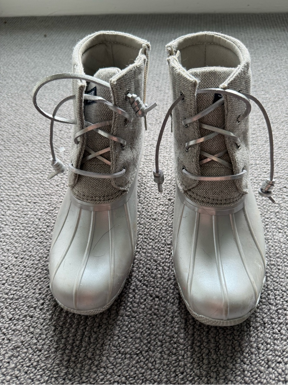 Sperry Light Gray Canvas Duck Boots